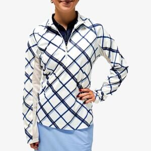 Pebble Beach Women's Golf Size XL Performance Plaid Print Quarter Zip
